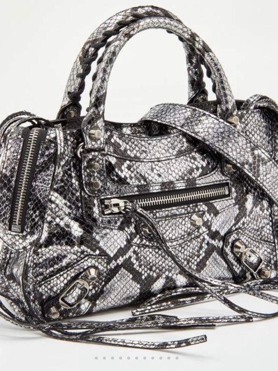 Balenciaa Handbags - Balenciaga (Fake) Silver Python Embossed Leather Mini Classic City Bag